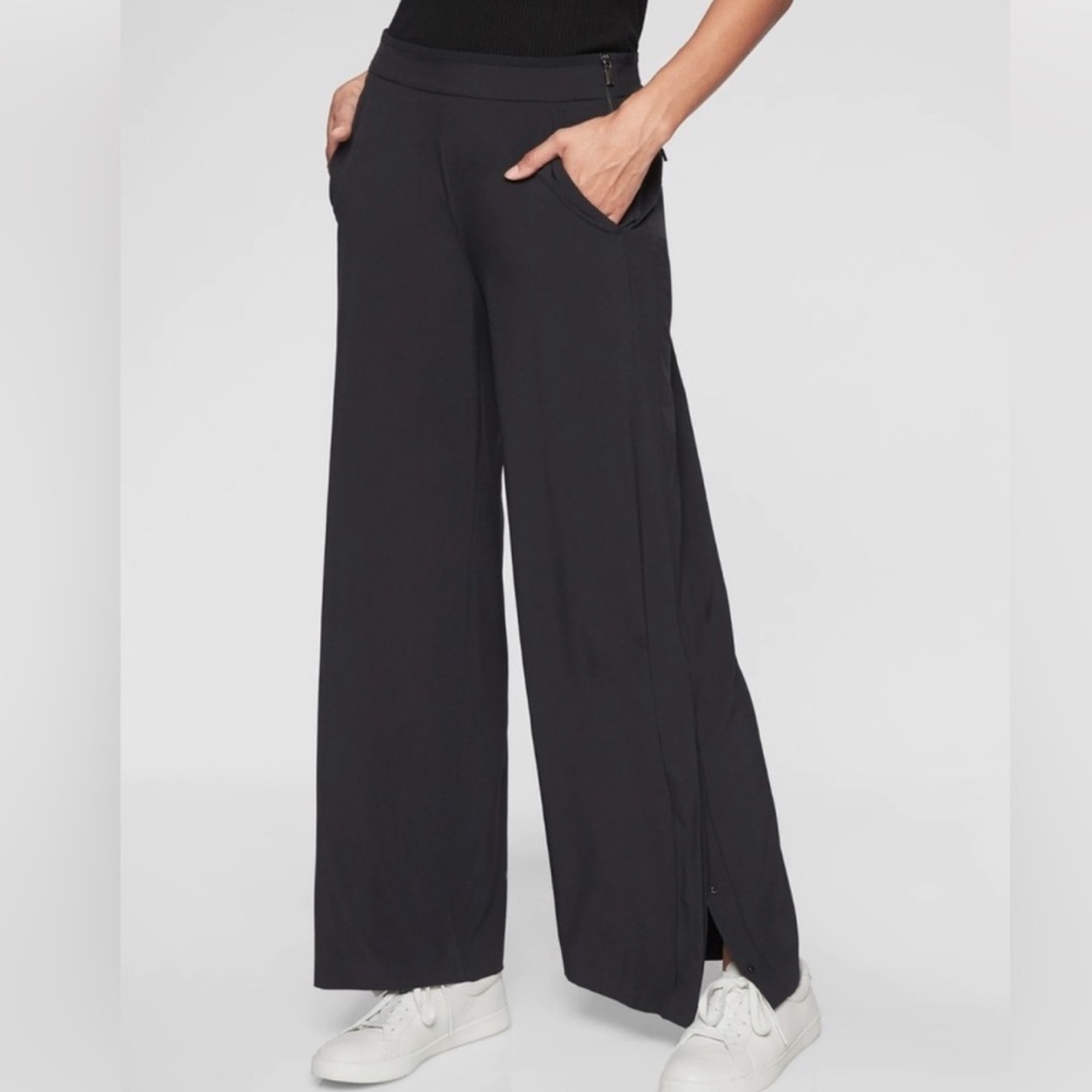 Athleta Gramercy Track Trouser Black Wide Leg Pants Sz 12